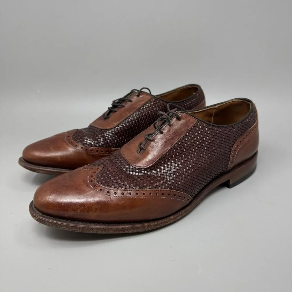 Allen Edmonds Hampstead Mens Wingtip Oxford Dress Shoes Brown Woven Leather 11.5